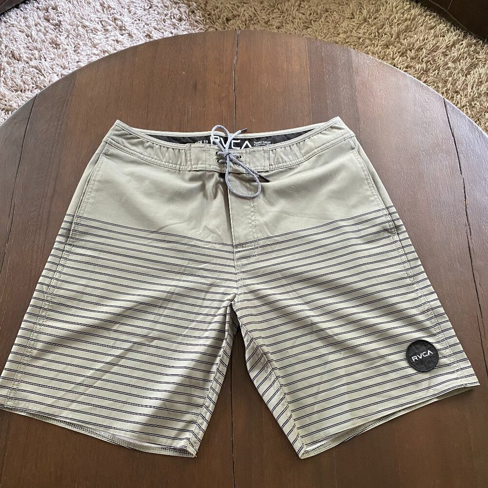 RVCA Curren Swim Trunks - Sage Green Striped Boardshorts
